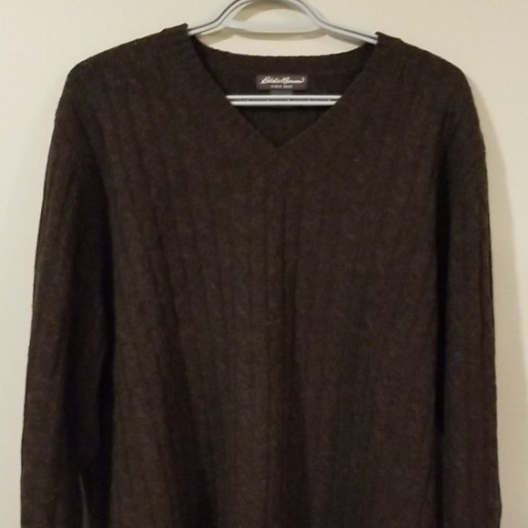 Eddie Bauer 100% Lambswool Brown V-neck Sweater Pullover Mens XL - Picture 1 of 4
